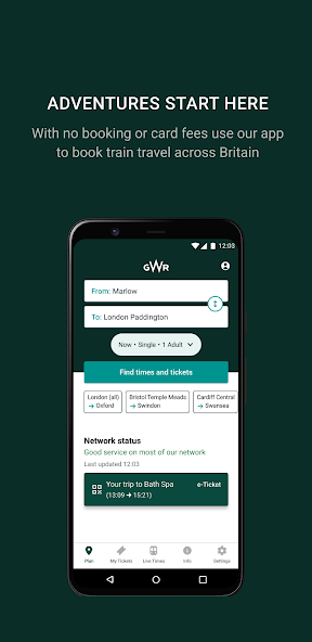 First Great Western / Great Western Railway application screen